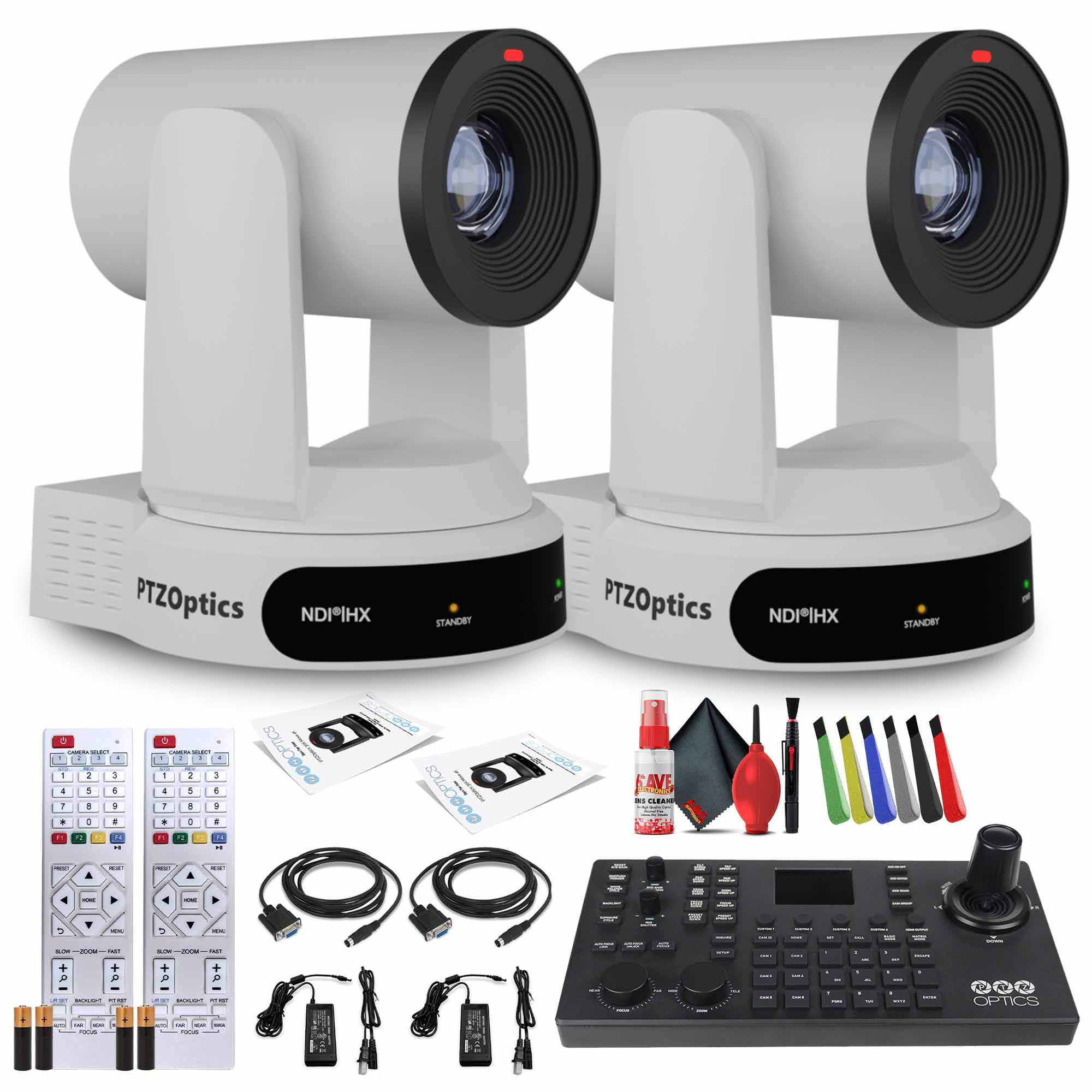 2 x PTZOptics Move 4K PTZ Camera with 30x Zoom White PT30X-4K-WH-G3 + SuperJoy PTZ Controller
