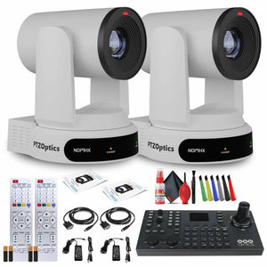 2 x PTZOptics Move 4K PTZ Camera with 30x Zoom White PT30X-4K-WH-G3 + SuperJoy PTZ Controller