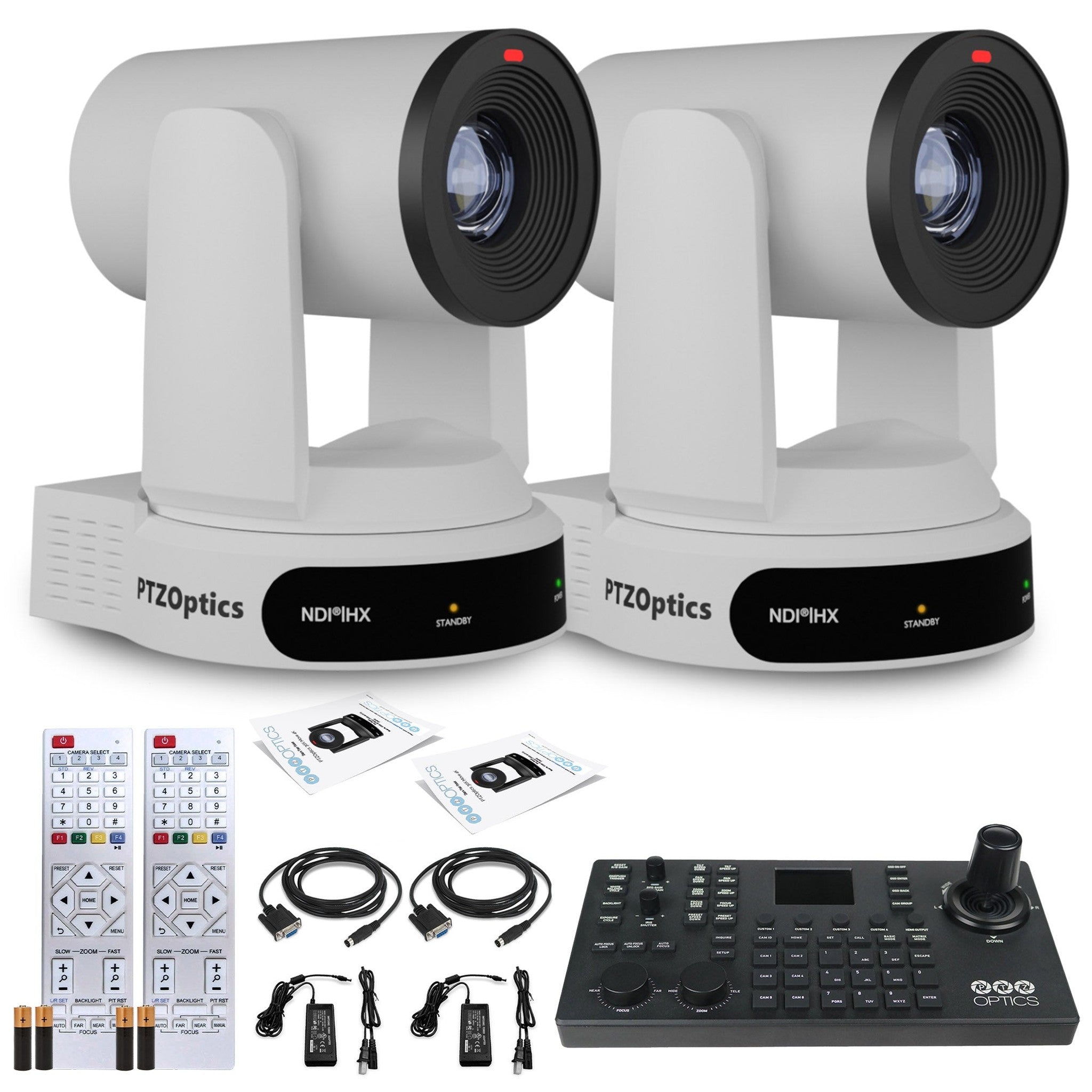 2 x PTZOptics Move 4K PTZ Camera with 30x Zoom White PT30X-4K-WH-G3 + SuperJoy PTZ Controller