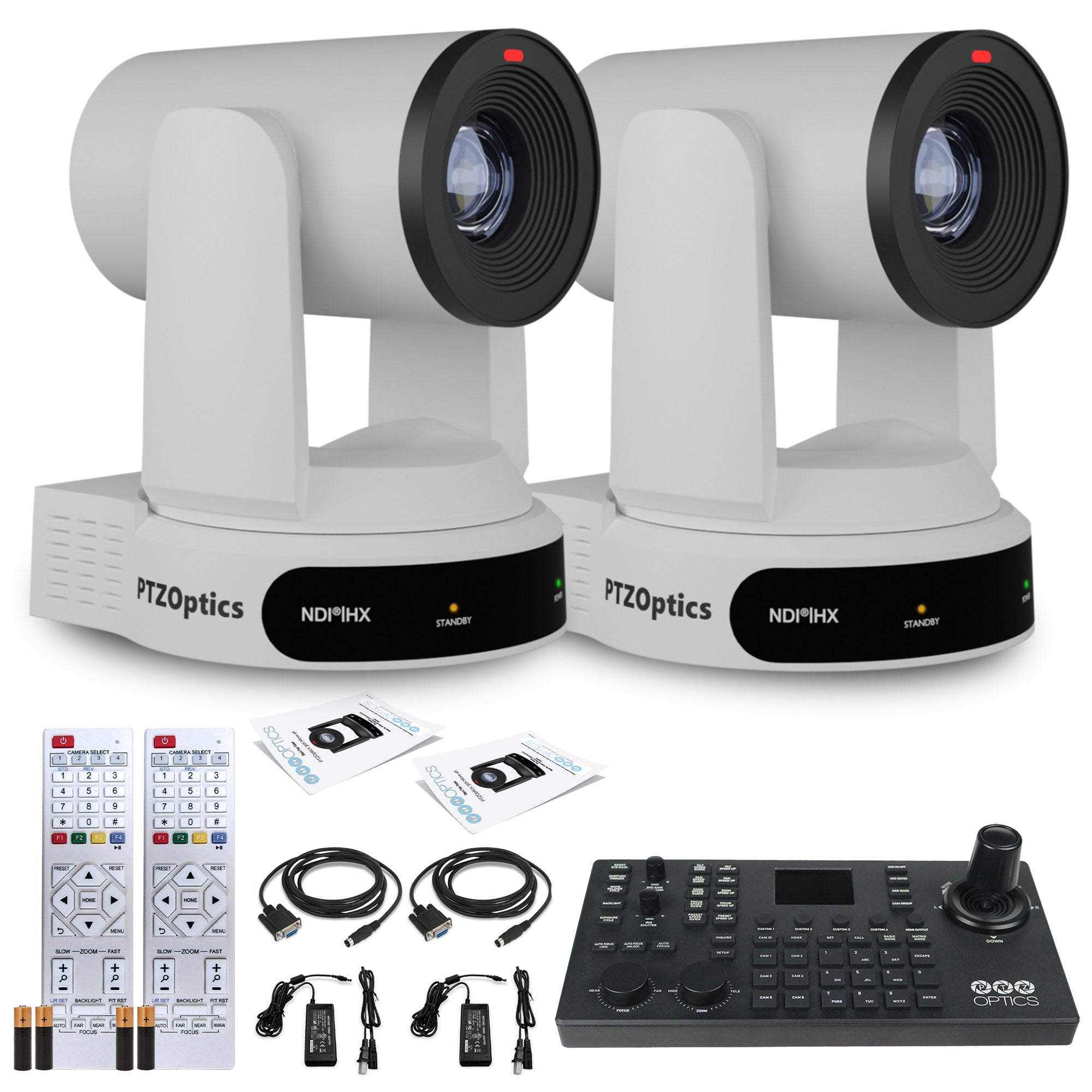 2 x PTZOptics Move 4K PTZ Camera with 30x Zoom (White) (PT30X-4K-WH-G3) + SuperJoy PTZ Controller
