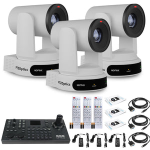 3 x PTZOptics Move 4K PTZ Camera with 30x Zoom White PT30X-4K-WH-G3 + SuperJoy PTZ Controller