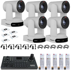 5 x PTZOptics Move 4K PTZ Camera with 30x Zoom White PT30X-4K-WH-G3 + SuperJoy PTZ Controller