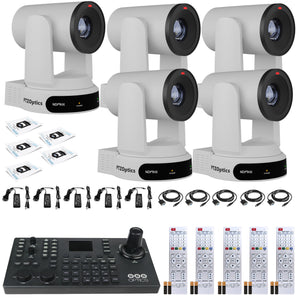 5 x PTZOptics Move 4K PTZ Camera with 30x Zoom White PT30X-4K-WH-G3 + SuperJoy PTZ Controller