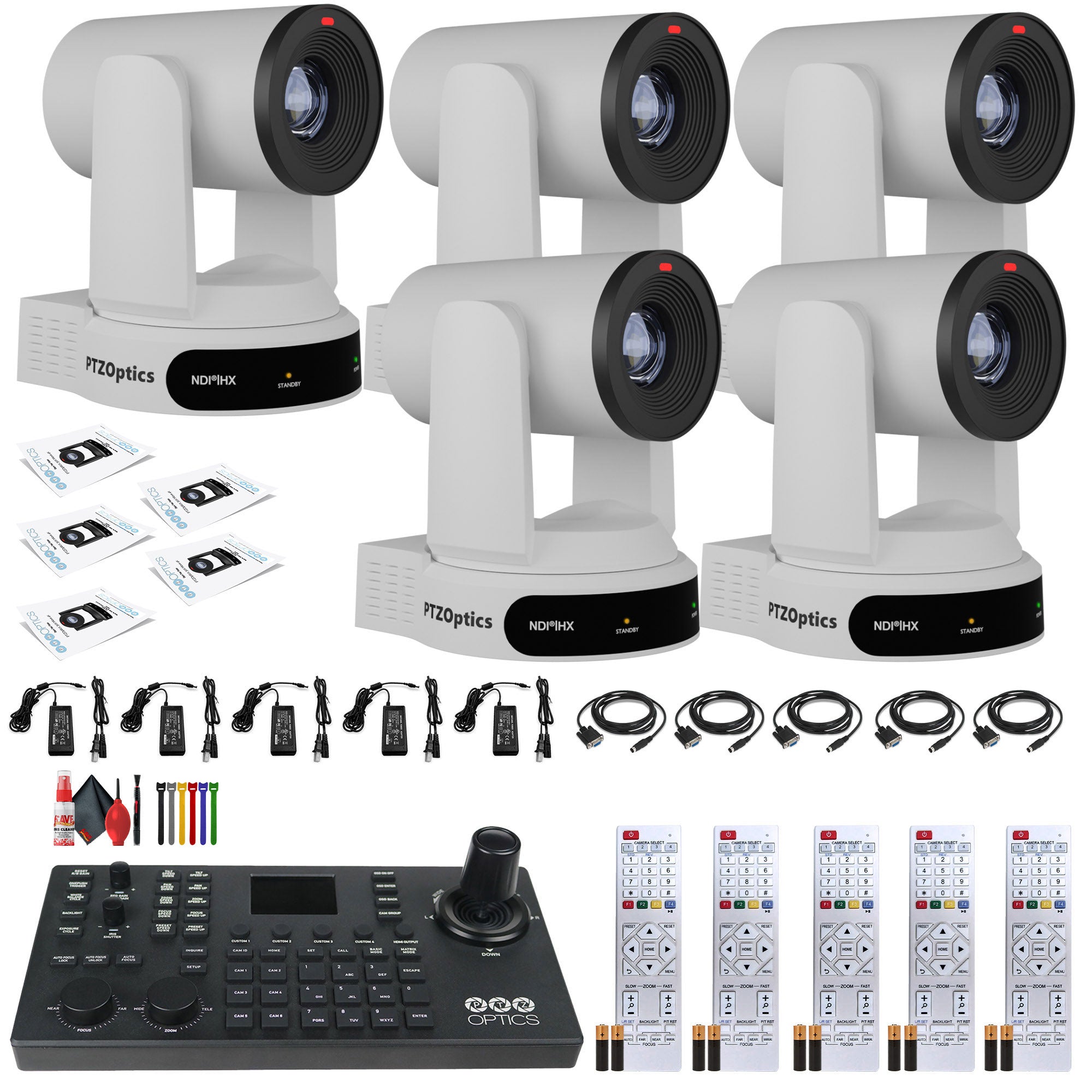 5 x PTZOptics Move 4K PTZ Camera with 30x Zoom White PT30X-4K-WH-G3 + SuperJoy PTZ Controller
