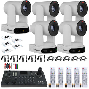 5 x PTZOptics Move 4K PTZ Camera with 30x Zoom White PT30X-4K-WH-G3 + SuperJoy PTZ Controller