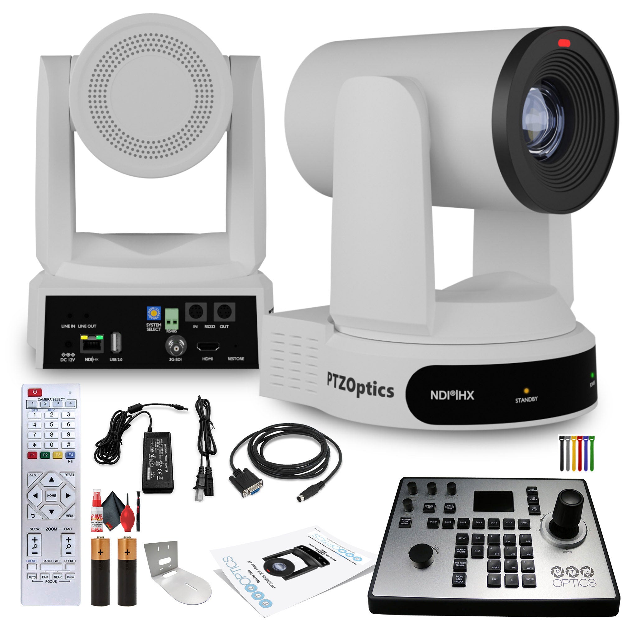 PTZOptics Move 4K PTZ Camera with 30x Zoom White PT30X-4K-WH-G3 + PT-JOY-G4 Controller + Wall Mount