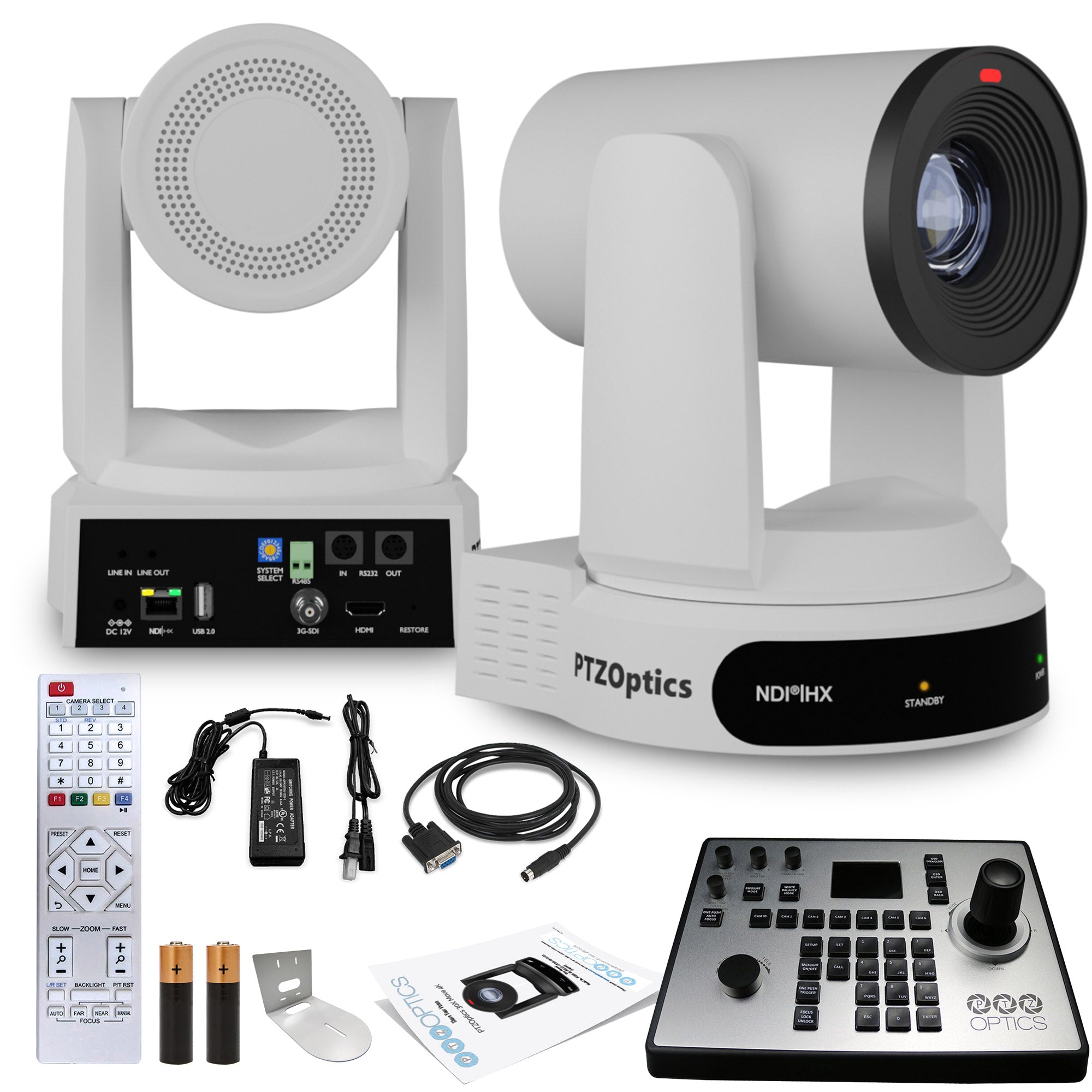 PTZOptics Move 4K PTZ Camera with 30x Zoom White PT30X-4K-WH-G3 + PT-JOY-G4 Controller + Wall Mount