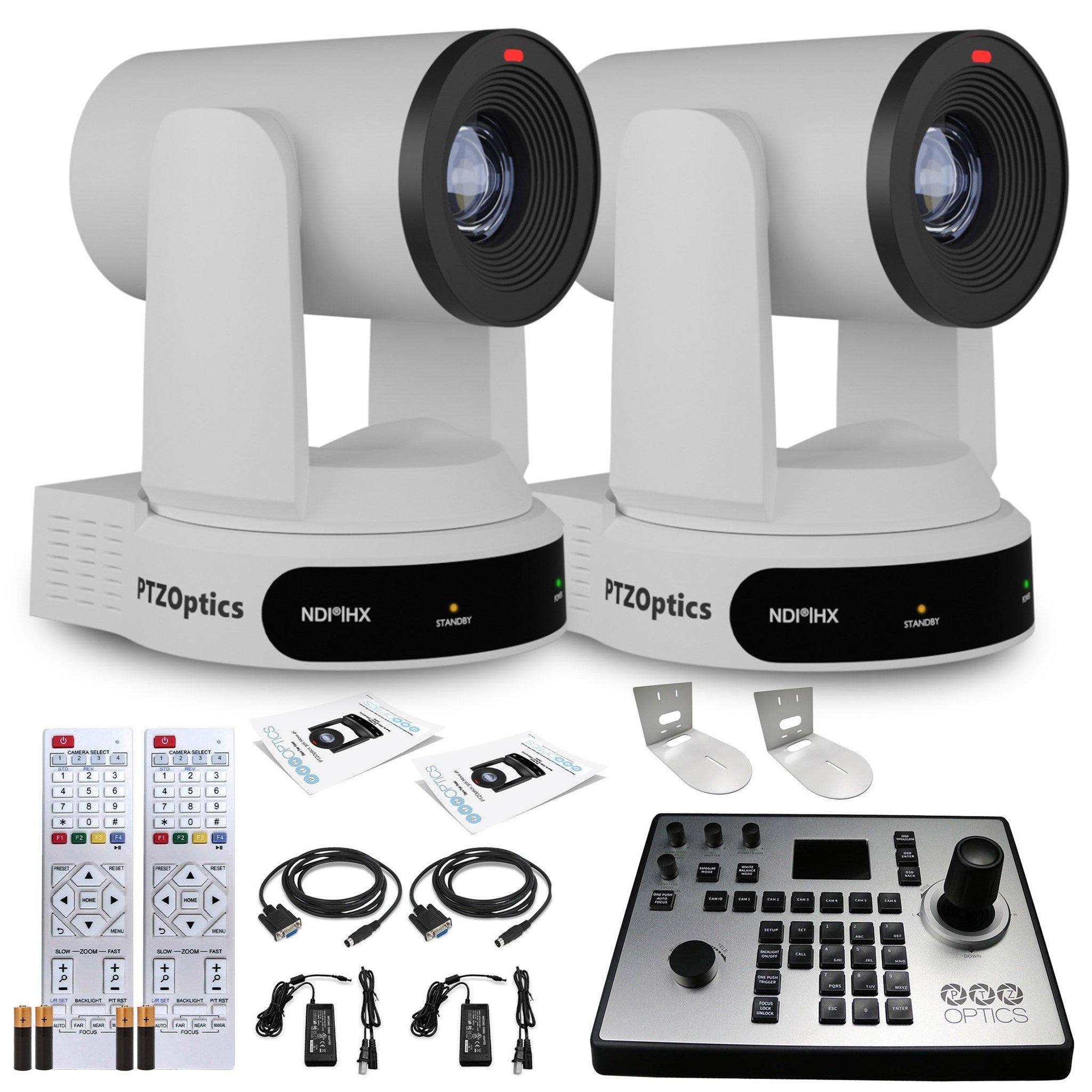 2 x PTZOptics Move 4K PTZ Camera with 30x Zoom White PT30X-4K-WH-G3 + PT-JOY-G4 Controller + 2 x Wall Mount PTZOptics