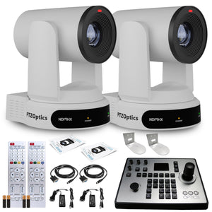 2 x PTZOptics Move 4K PTZ Camera with 30x Zoom White PT30X-4K-WH-G3 + PT-JOY-G4 Controller + 2 x Wall Mount