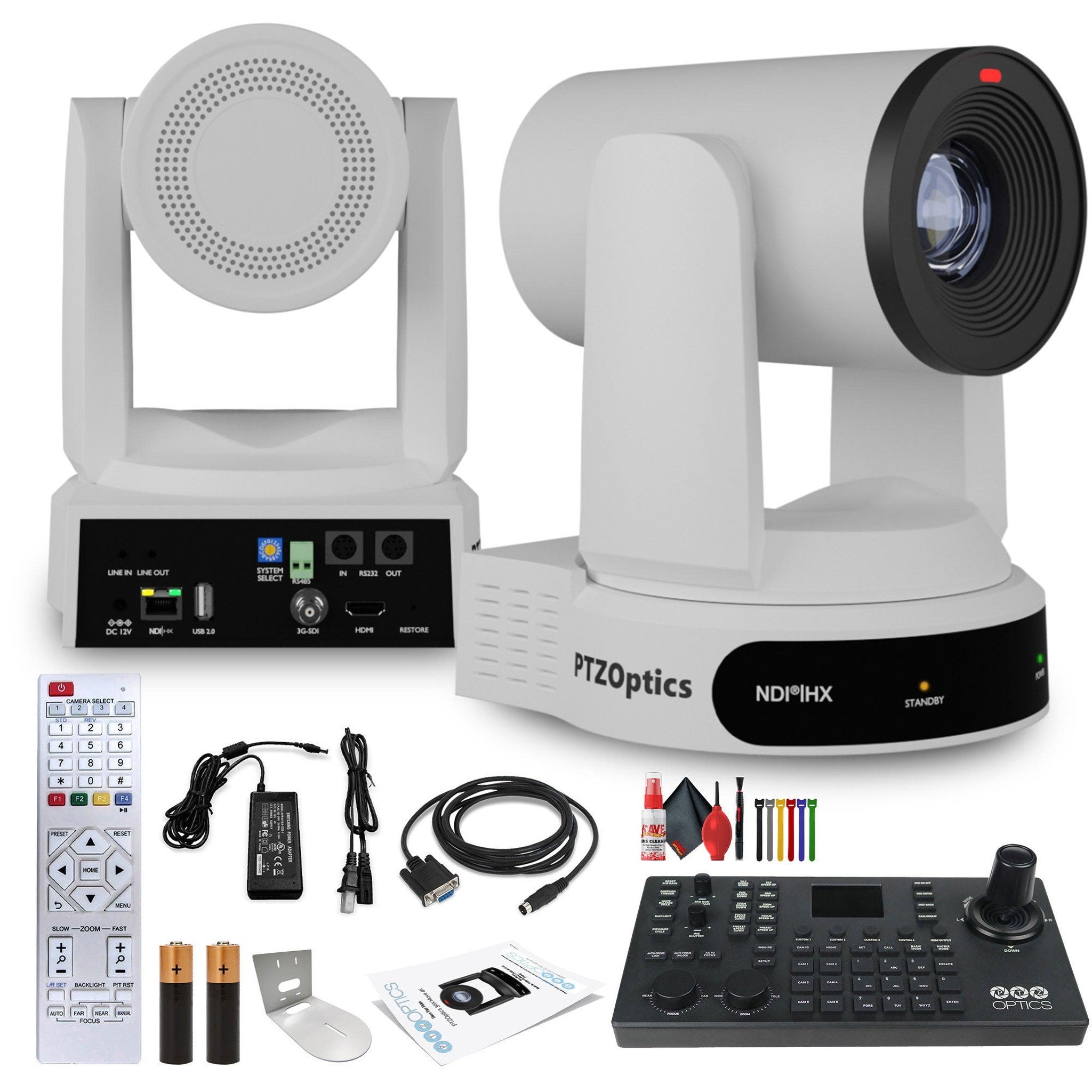 PTZOptics Move 4K PTZ Camera with 30x Zoom White PT30X-4K-WH-G3 + SuperJoy PTZ Controller + Wall Mount