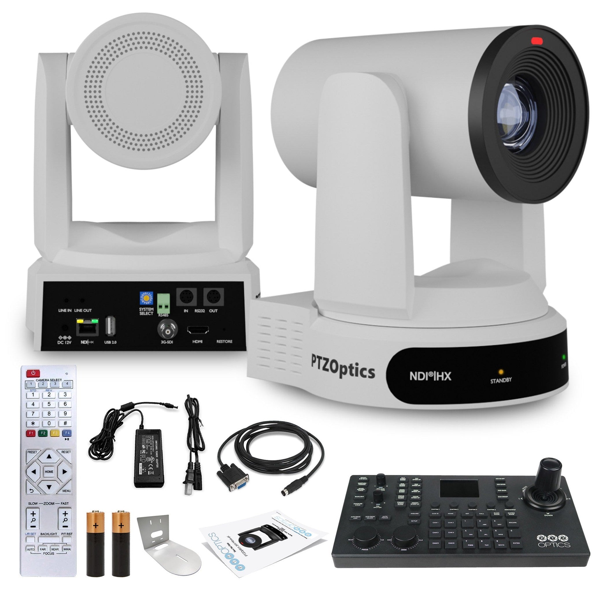 PTZOptics Move 4K PTZ Camera with 30x Zoom White PT30X-4K-WH-G3 + SuperJoy PTZ Controller + Wall Mount