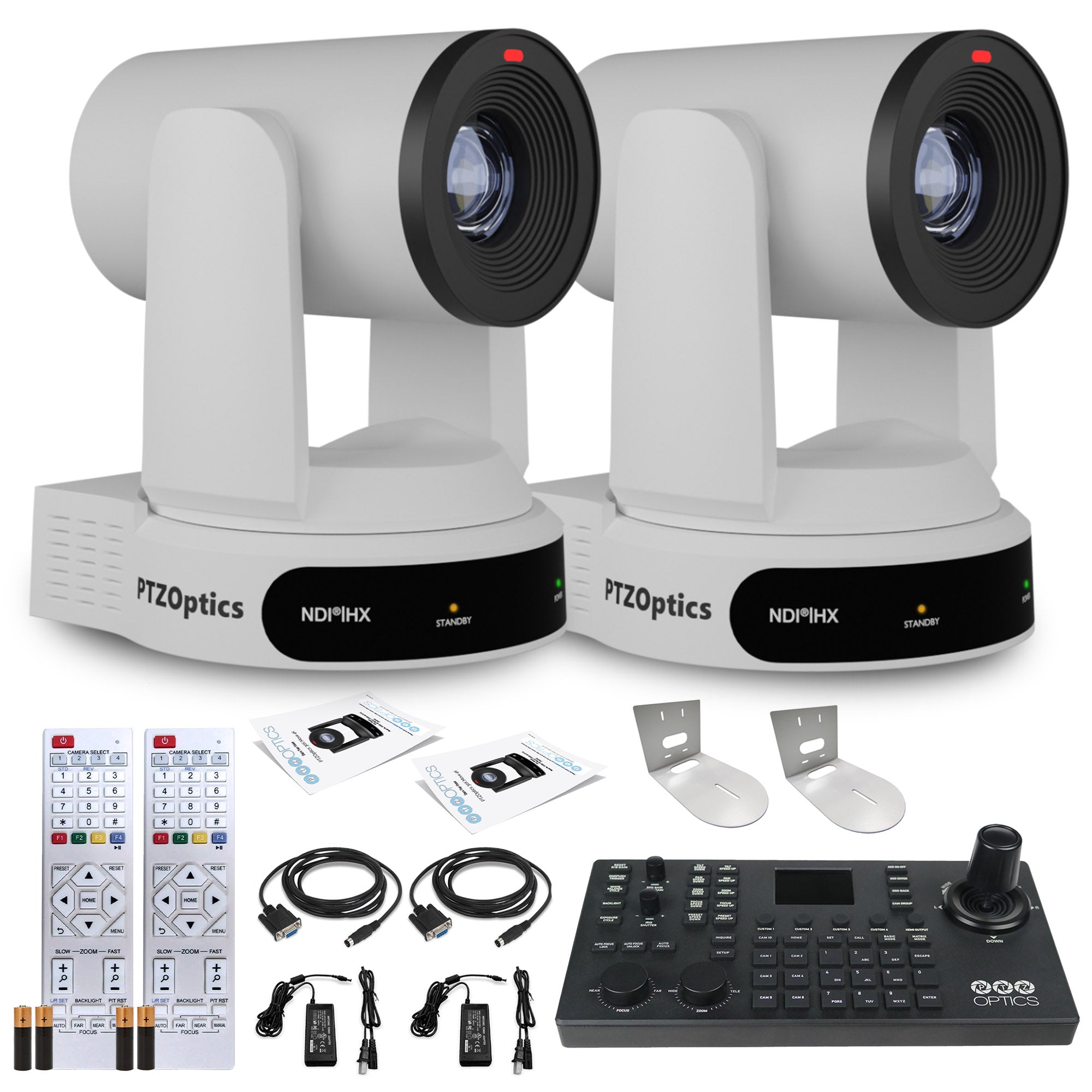 2 x PTZOptics Move 4K PTZ Camera with 30x Zoom White PT30X-4K-WH-G3 + SuperJoy PTZ Controller + 2 x Wall Mount