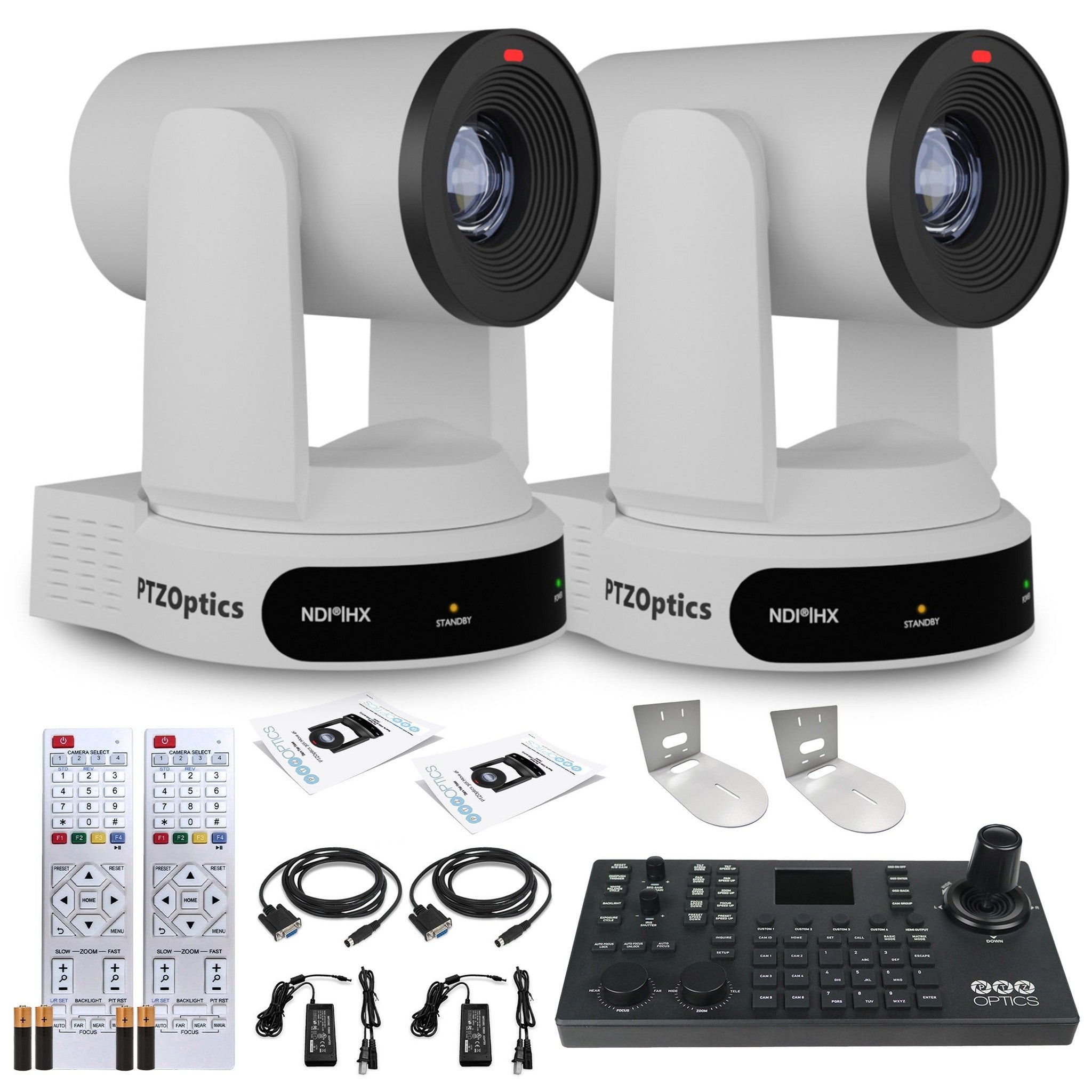 2 x PTZOptics Move 4K PTZ Camera with 30x Zoom White PT30X-4K-WH-G3 + SuperJoy PTZ Controller + 2 x Wall Mount