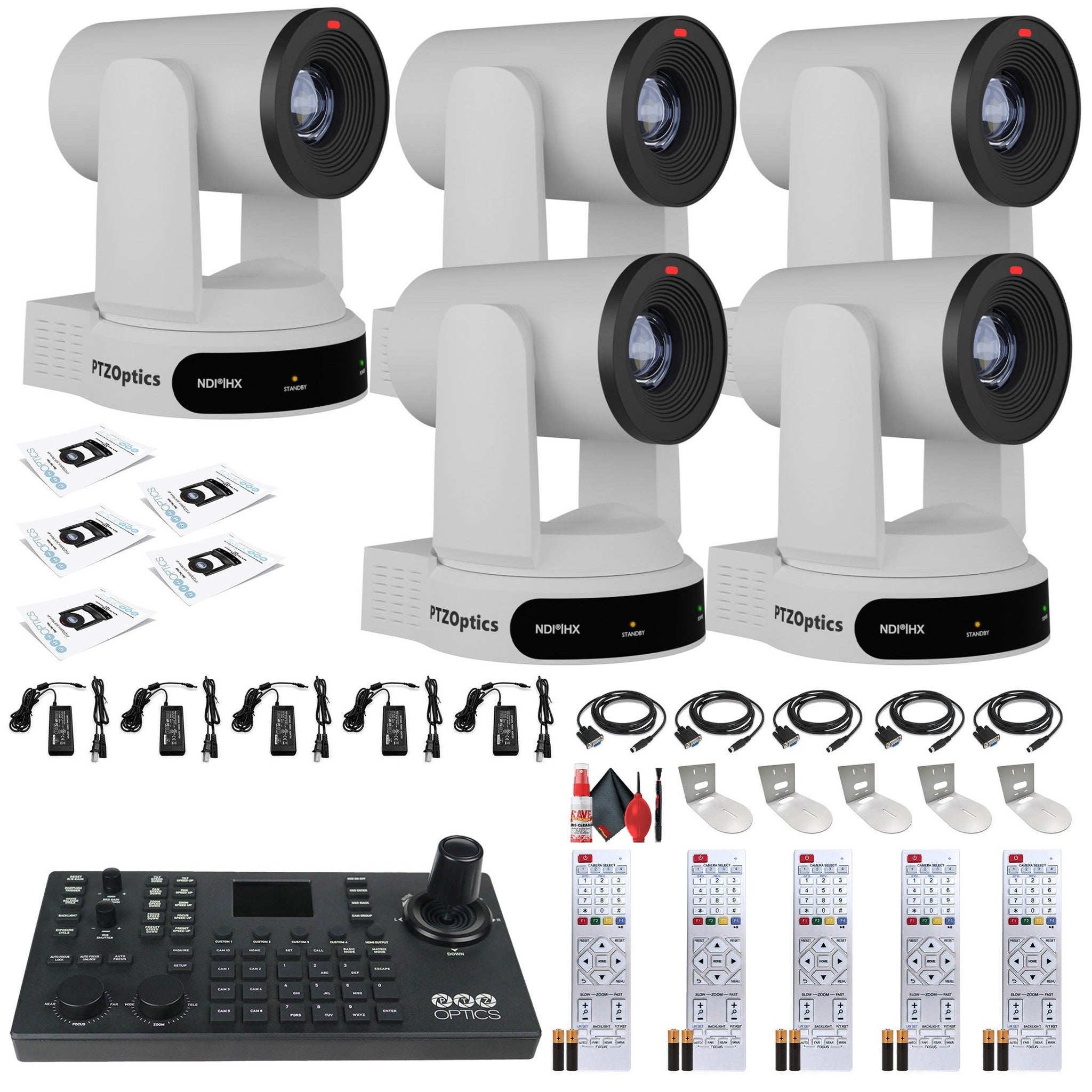 5 x PTZOptics Move 4K PTZ Camera with 30x Zoom White PT30X-4K-WH-G3 + SuperJoy PTZ Controller + 5 x Wall Mount