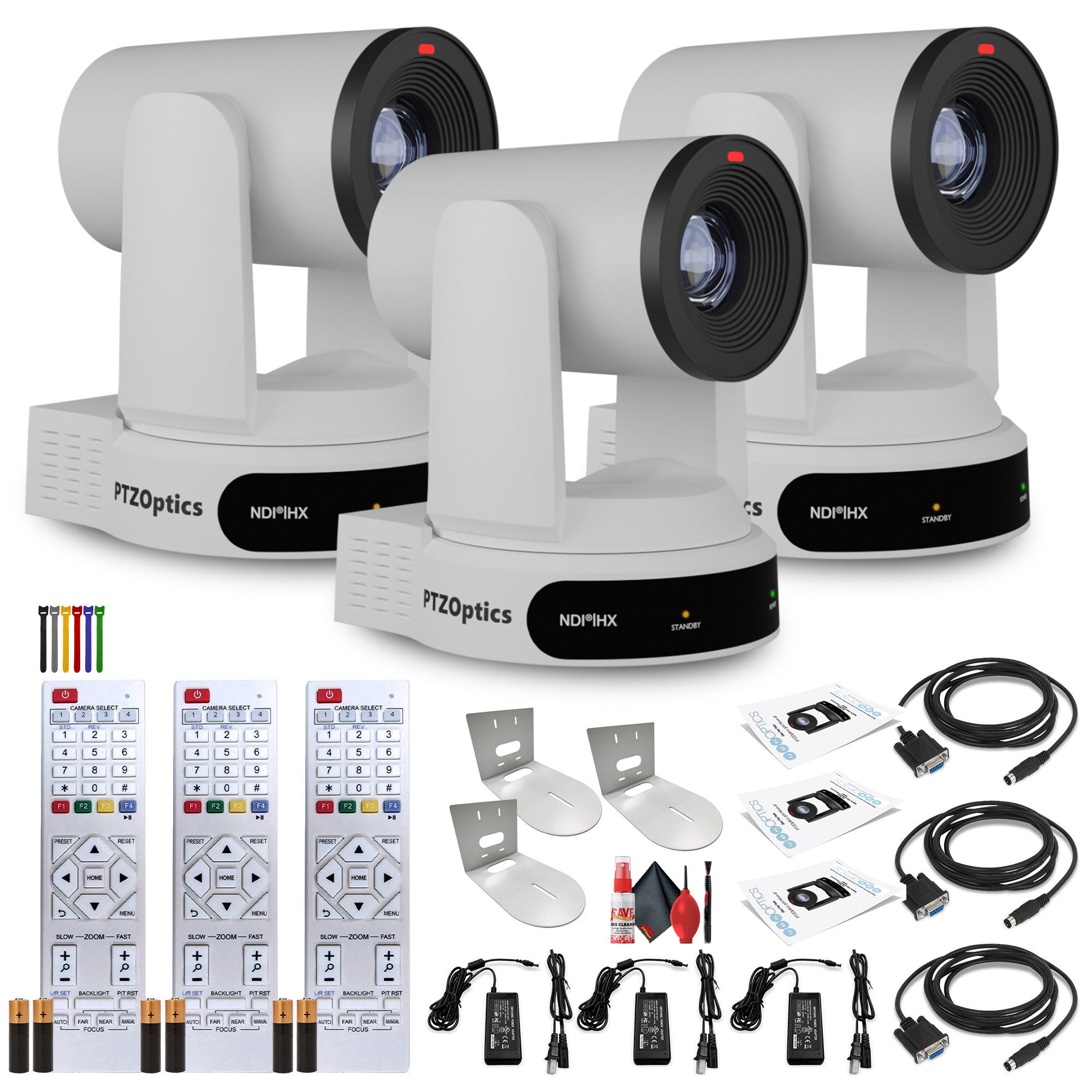 3 x PTZOptics Move 4K PTZ Camera with 30x Zoom White PT30X-4K-WH-G3 + 3 x Wall Mount