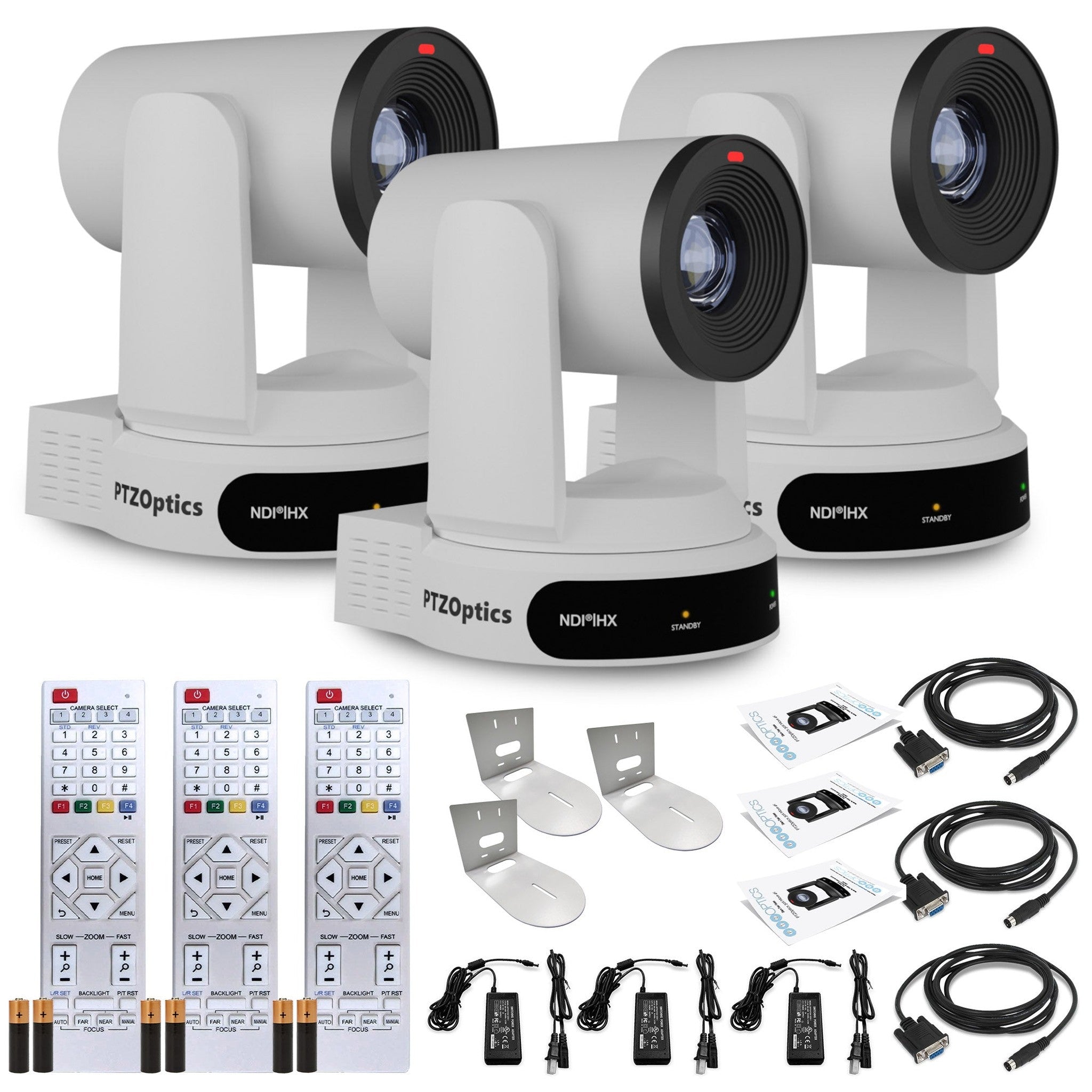 3 x PTZOptics Move 4K PTZ Camera with 30x Zoom White PT30X-4K-WH-G3 + 3 x Wall Mount