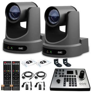 2 x PTZOptics Move SE PTZ Camera with 30x Optical Zoom PT30X-SE-GY-G3 + PT-JOY-G4 Controller + 2 x Wall Mount
