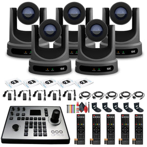 5 x PTZOptics Move SE PTZ Camera with 30x Optical Zoom PT30X-SE-GY-G3 + PT-JOY-G4 Controller + 5 x Wall Mount