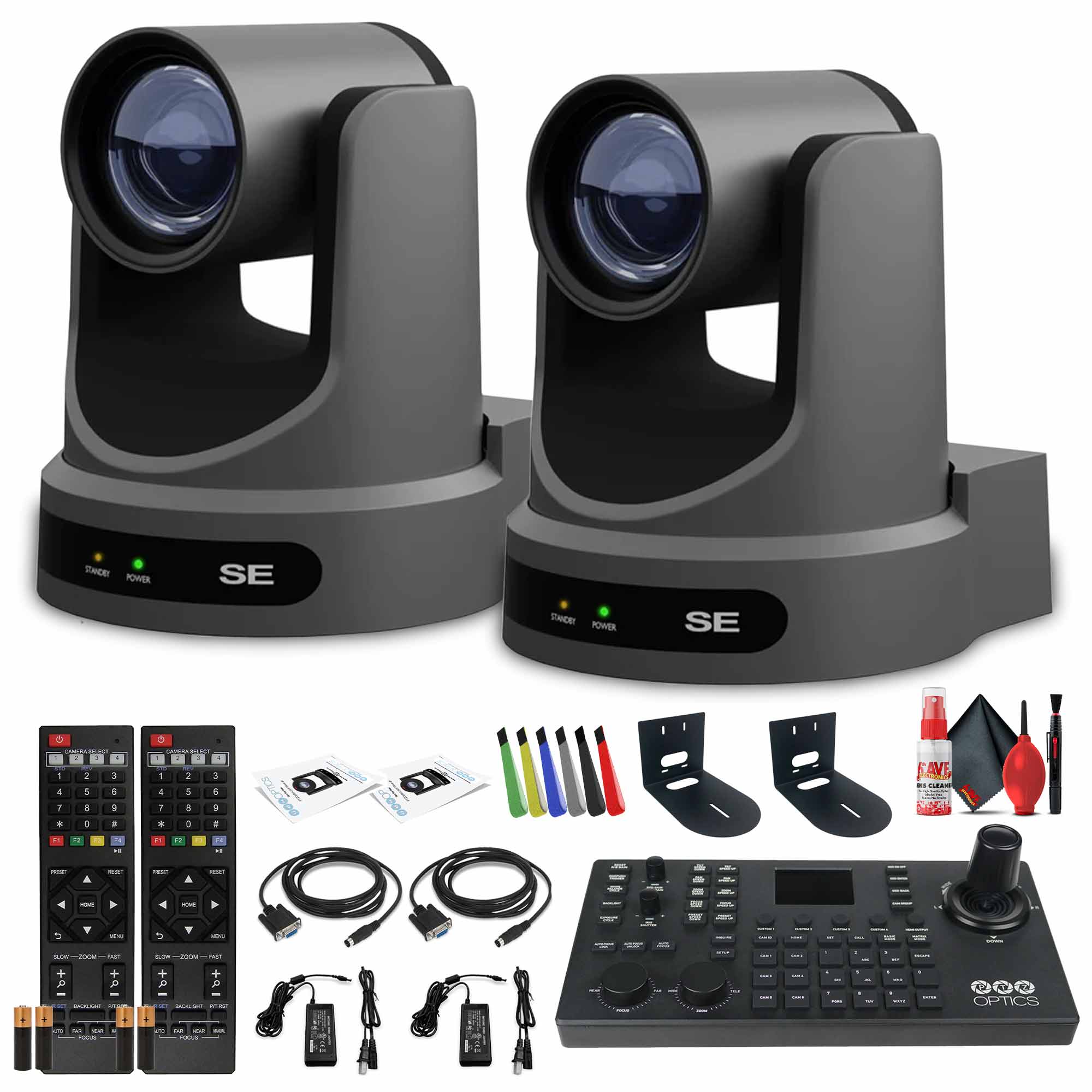 2 x PTZOptics Move SE PTZ Camera with 30x Optical Zoom (PT30X-SE-GY-G3) + SuperJoy PTZ Controller + 2 x Wall Mount
