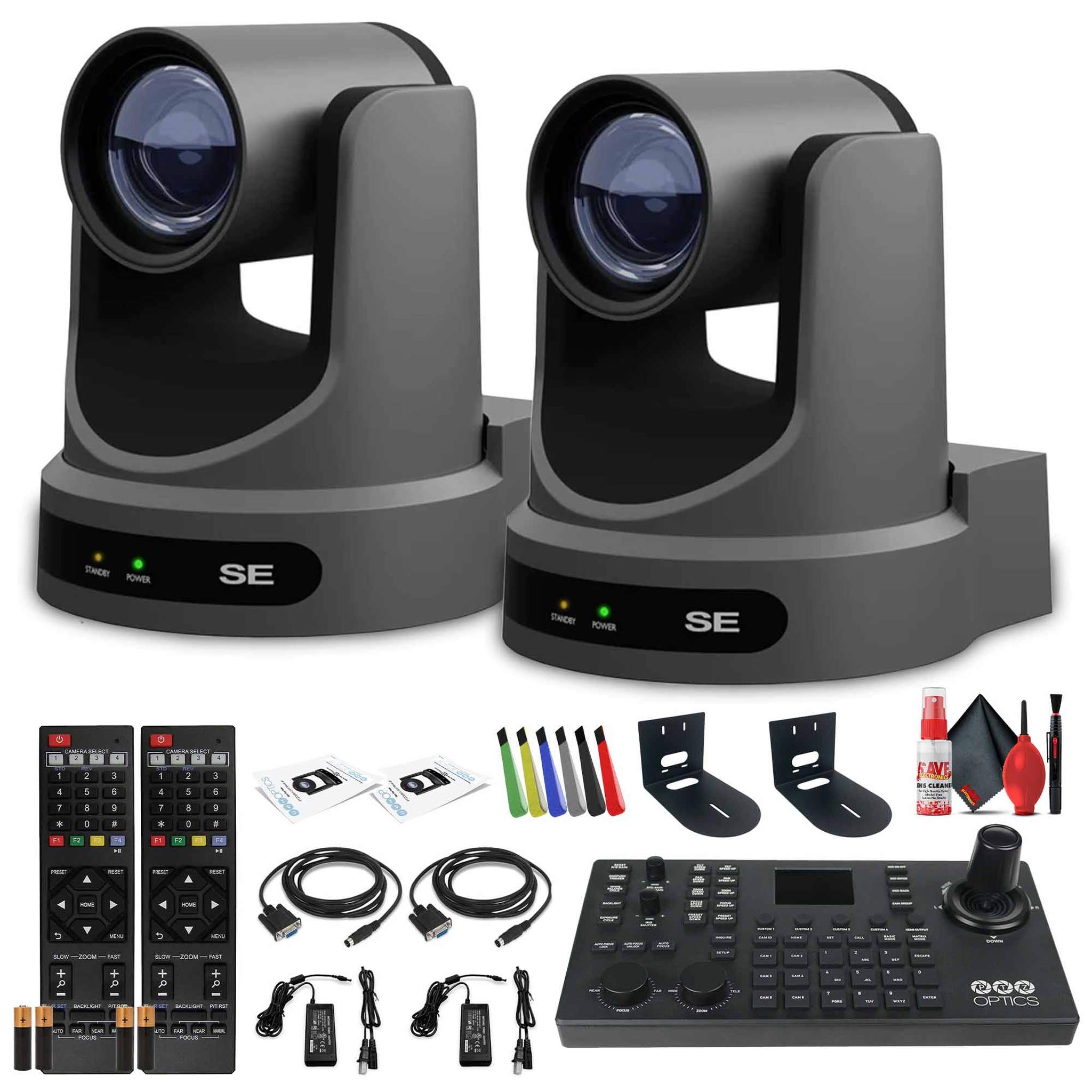 2 x PTZOptics Move SE PTZ Camera with 30x Optical Zoom PT30X-SE-GY-G3 + SuperJoy PTZ Controller + 2 x Wall Mount