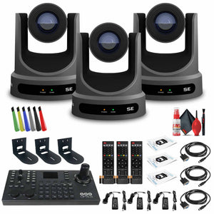 3 x PTZOptics Move SE PTZ Camera with 30x Optical Zoom PT30X-SE-GY-G3 + SuperJoy PTZ Controller + 3 x Wall Mount