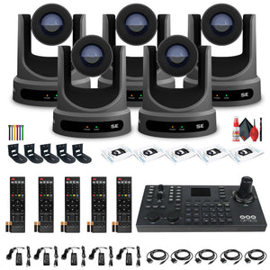 5 x PTZOptics Move SE PTZ Camera with 30x Optical Zoom PT30X-SE-GY-G3 + SuperJoy PTZ Controller + 5 x Wall Mount