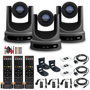 3 x PTZOptics Move SE PTZ Camera with 30x Optical Zoom Gray PT30X-SE-GY-G3 + 3 x Wall Mount