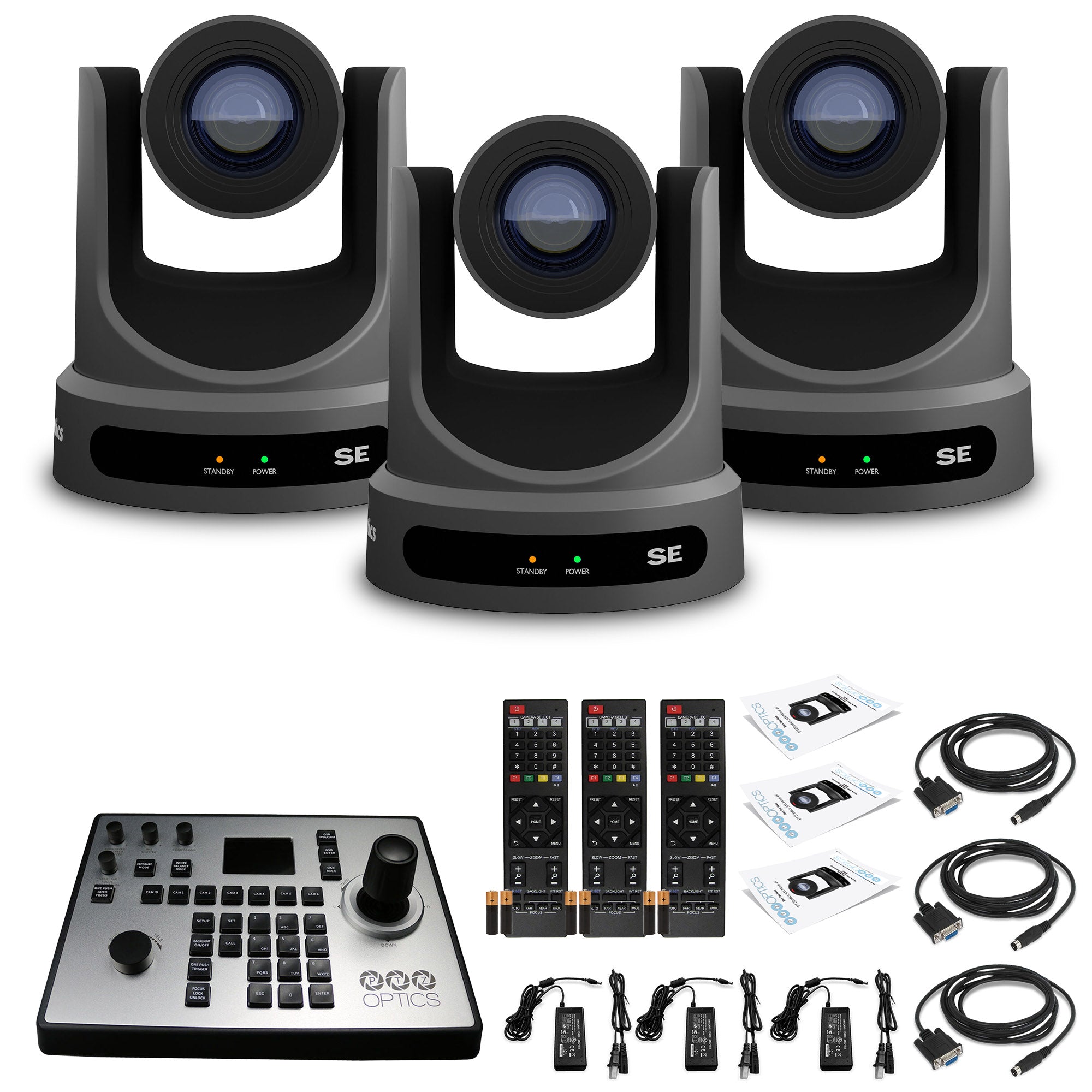 3 x PTZOptics Move SE PTZ Camera with 30x Optical Zoom (Gray) (PT30X-SE-GY-G3) + PT-JOY-G4 Controller