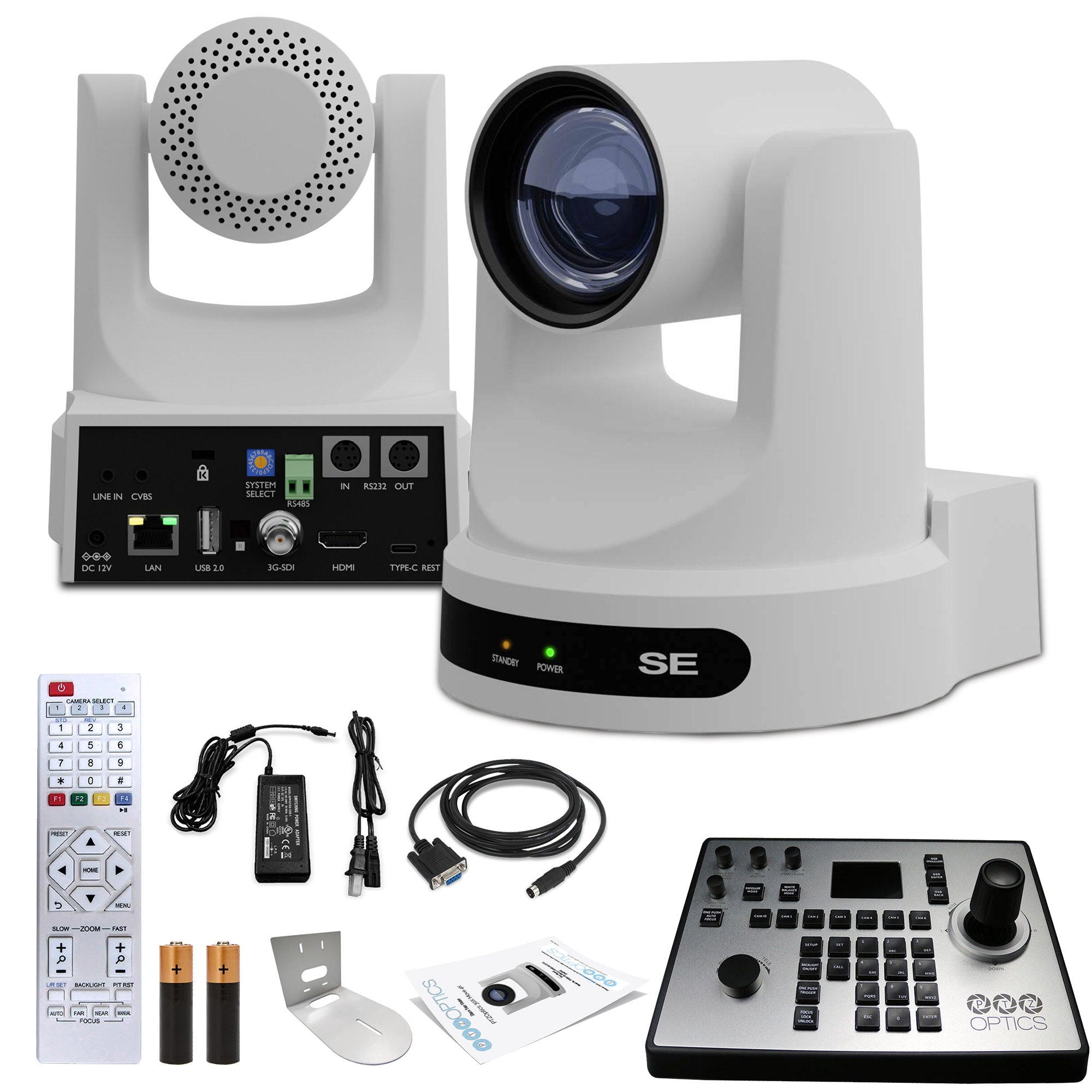PTZOptics Move SE PTZ Camera with 30x Optical Zoom (White) + PTZOptics PT-JOY-G4 Controller +  Wall Mount