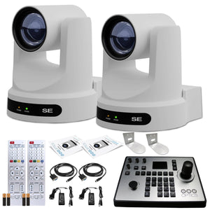 2 x PTZOptics Move SE PTZ Camera with 30x Optical Zoom + PTZOptics PT-JOY-G4 Controller + 2 x Wall Mount
