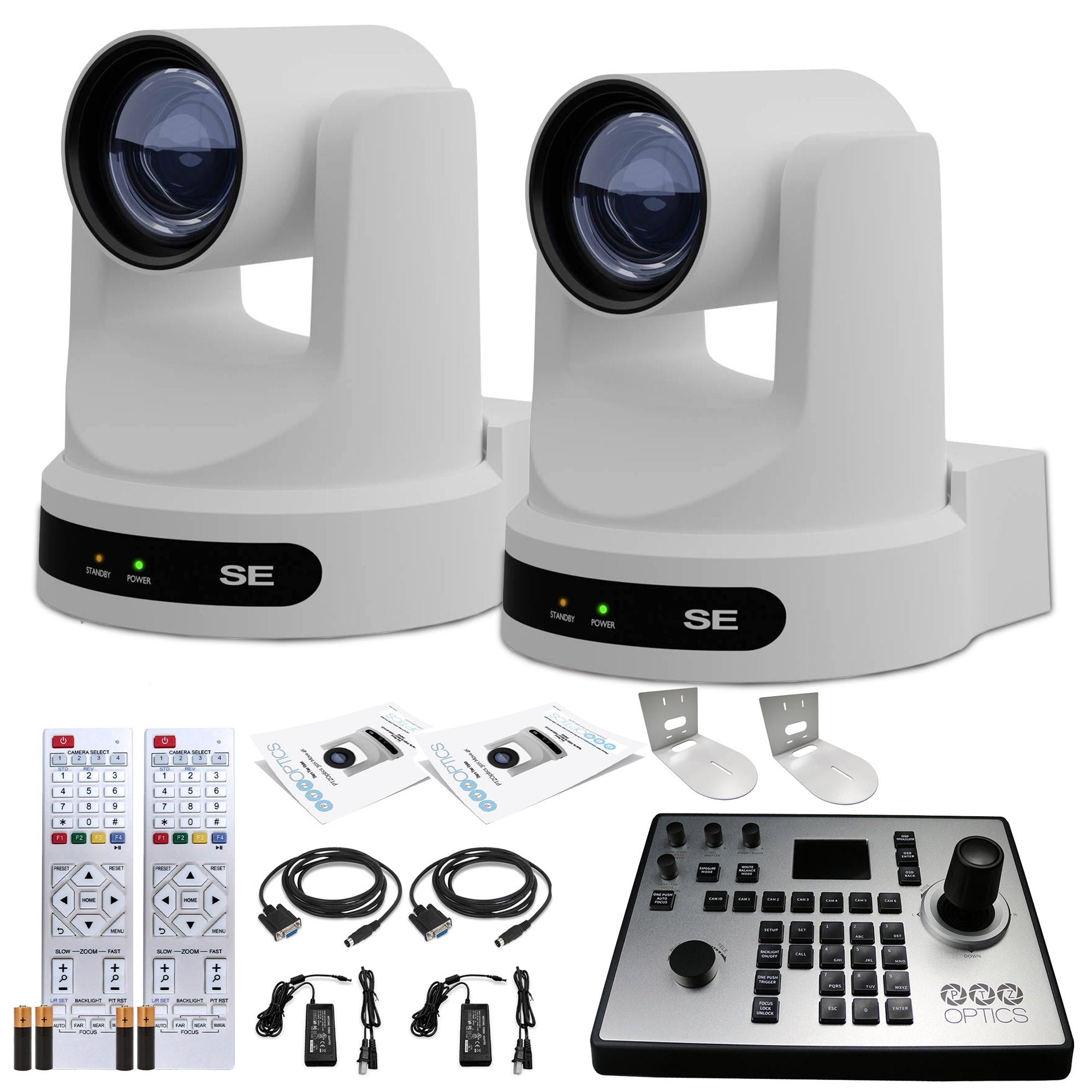 2 x PTZOptics Move SE PTZ Camera with 30x Optical Zoom + PTZOptics PT-JOY-G4 Controller + 2 x Wall Mount