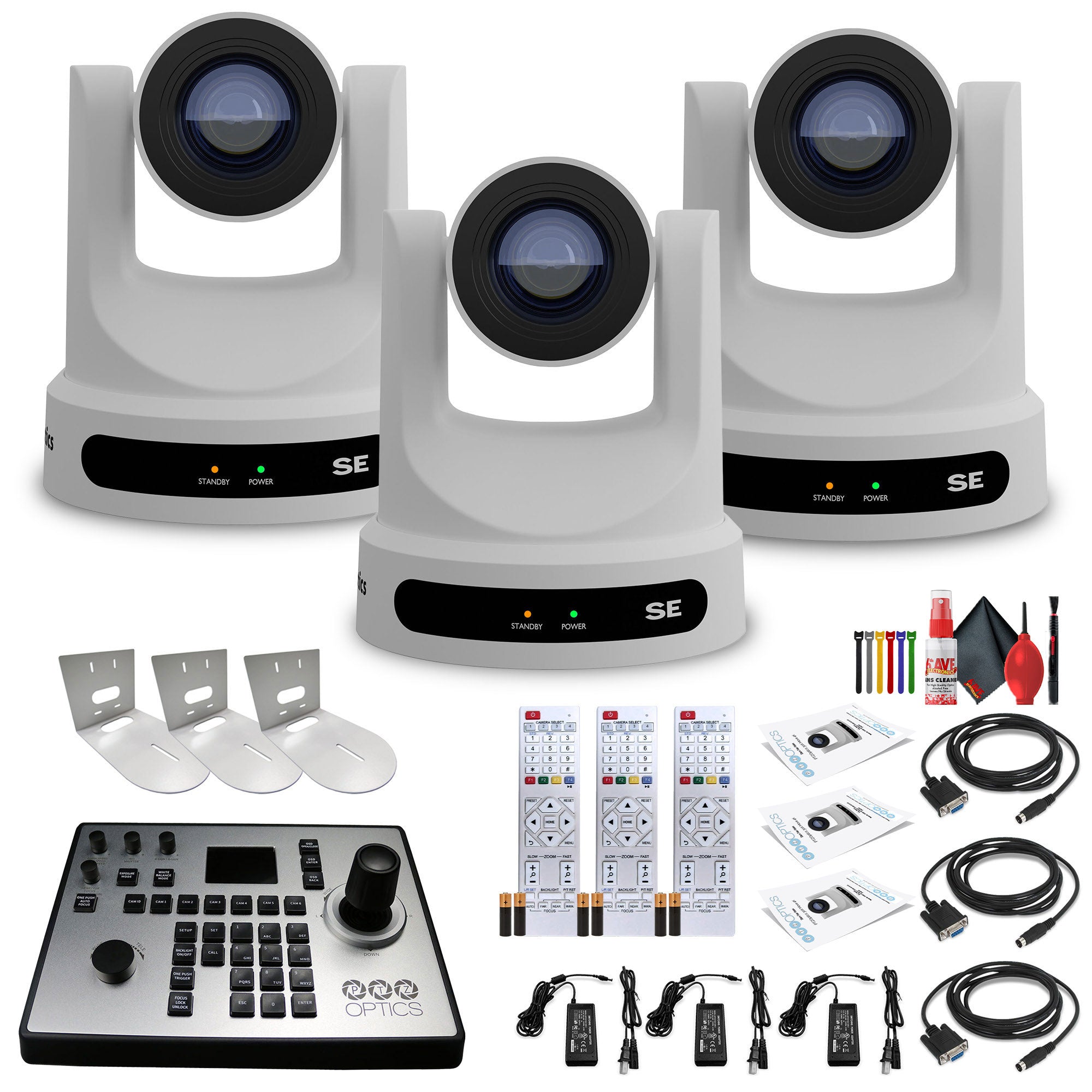 3 x PTZOptics Move SE PTZ Camera with 30x Optical Zoom + PTZOptics PT-JOY-G4 Controller + 3 x Wall Mount