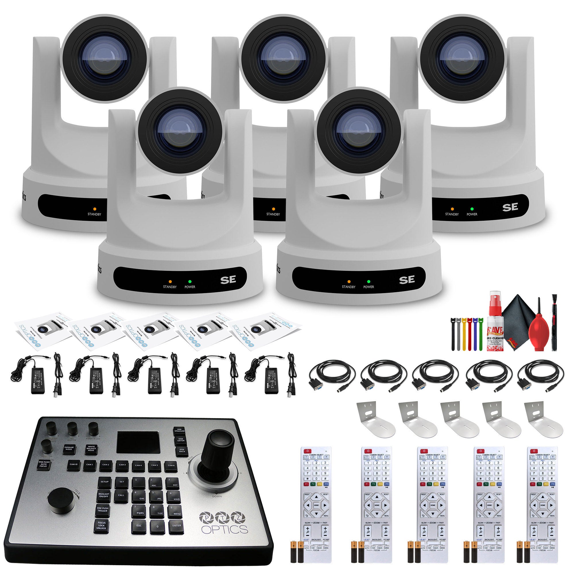 5 x PTZOptics Move SE PTZ Camera with 30x Optical Zoom + PTZOptics PT-JOY-G4 Controller + 5 x Wall Mount