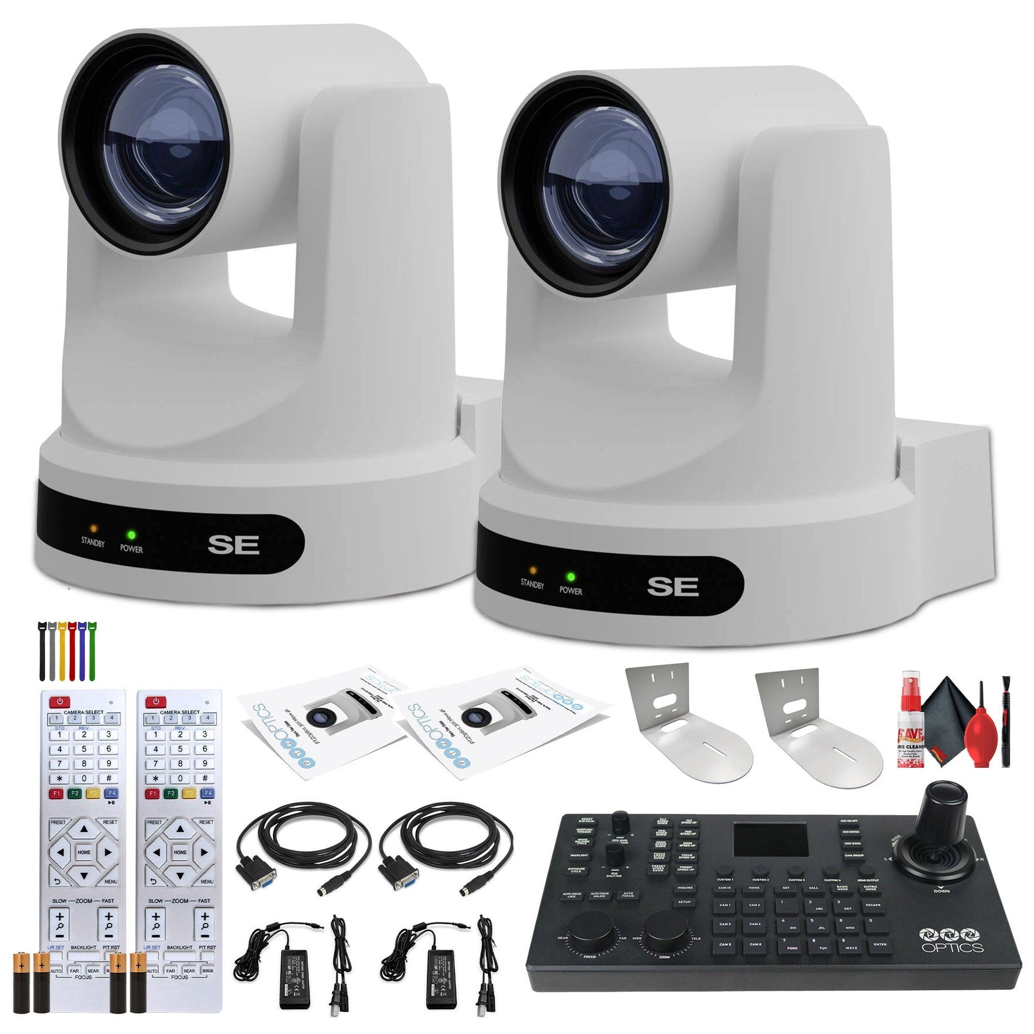 2 x PTZOptics Move SE PTZ Camera with 30x Optical Zoom PT30X-SE-WH-G3 + SuperJoy PTZ Controller + 2 x Wall Mount
