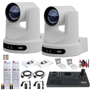 2 x PTZOptics Move SE PTZ Camera with 30x Optical Zoom PT30X-SE-WH-G3 + SuperJoy PTZ Controller + 2 x Wall Mount