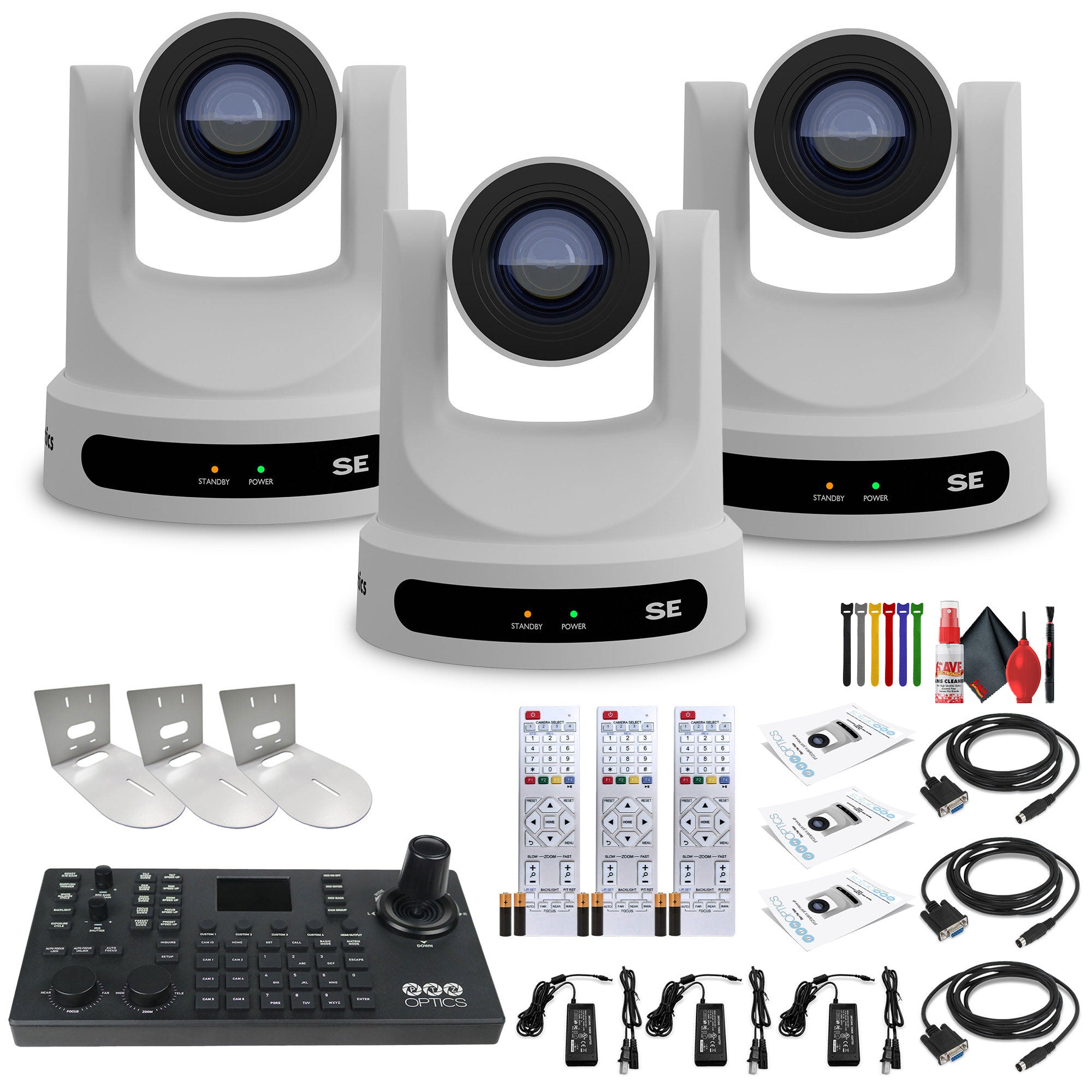 3 x PTZOptics Move SE PTZ Camera with 30x Optical Zoom PT30X-SE-WH-G3 + SuperJoy PTZ Controller + 3 x Wall Mount