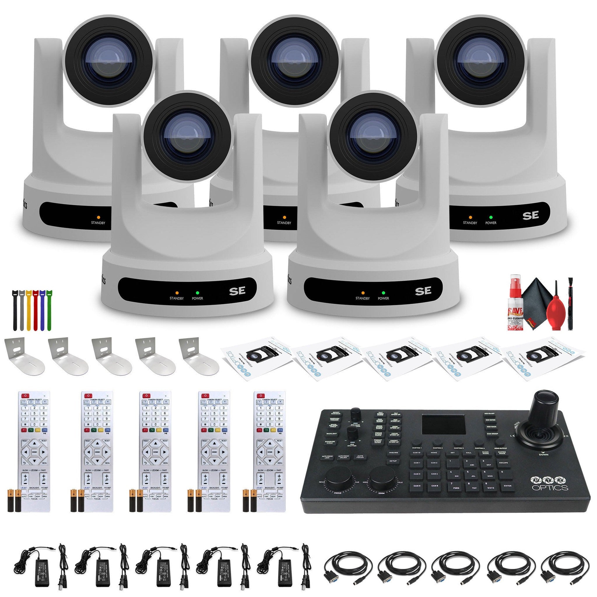 5 x PTZOptics Move SE PTZ Camera with 30x Optical Zoom PT30X-SE-WH-G3 + SuperJoy PTZ Controller + 5 x Wall Mount