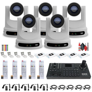 5 x PTZOptics Move SE PTZ Camera with 30x Optical Zoom PT30X-SE-WH-G3 + SuperJoy PTZ Controller + 5 x Wall Mount