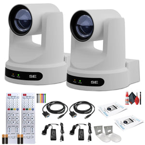 2 x PTZOptics Move SE PTZ Camera with 30x Optical Zoom White PT30X-SE-WH-G3 + 2 x Wall Mount White