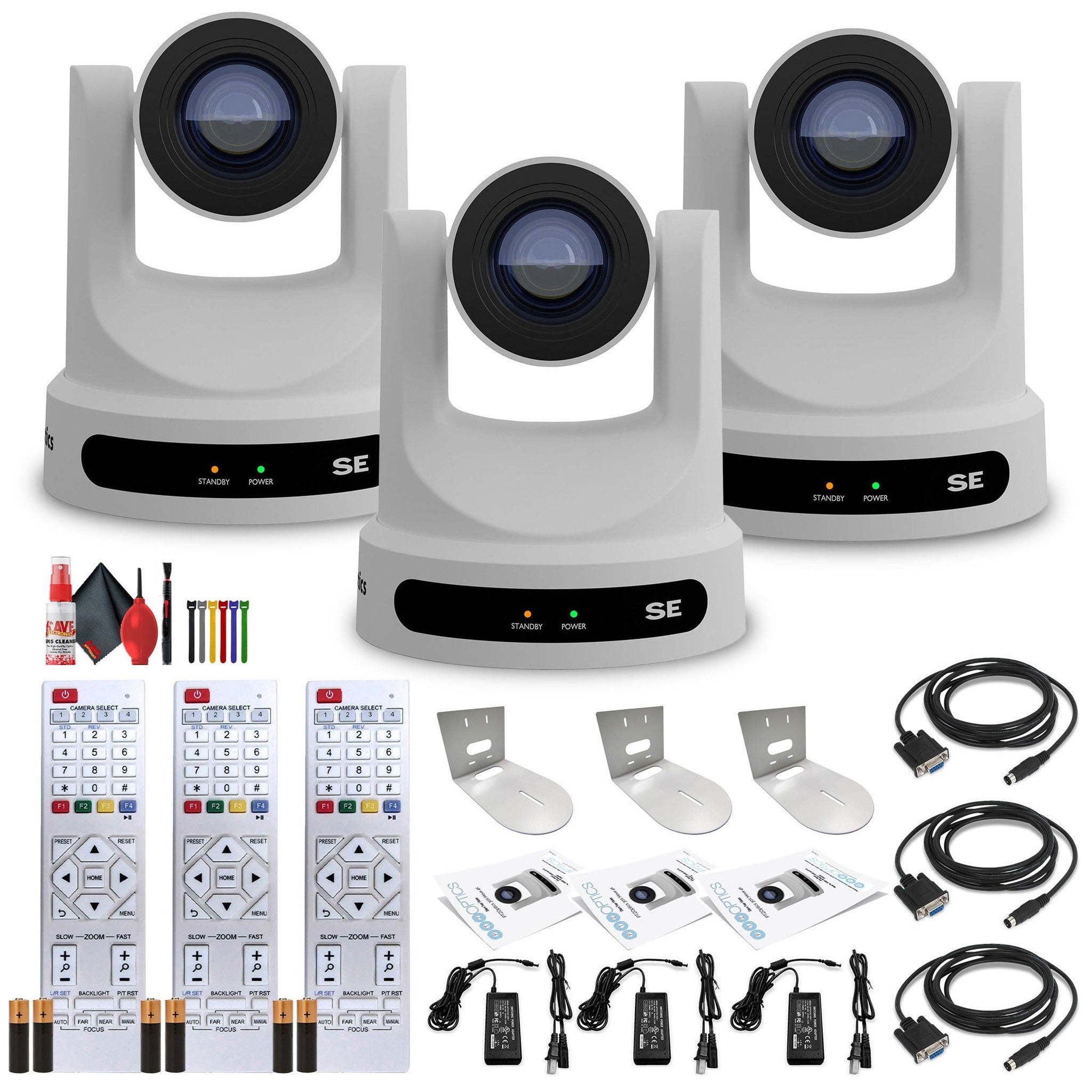 3 x PTZOptics Move SE PTZ Camera with 30x Optical Zoom White PT30X-SE-WH-G3 + 3 x Wall Mount White