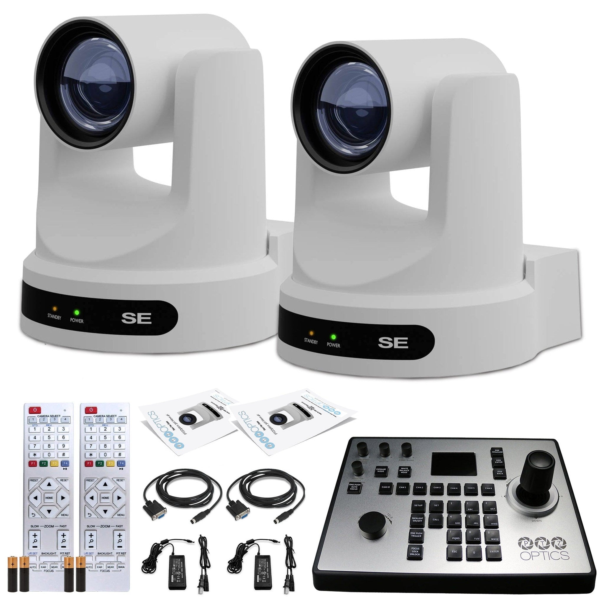 2 x PTZOptics Move SE PTZ Camera with 30x Optical Zoom White + PTZOptics PT-JOY-G4 Controller