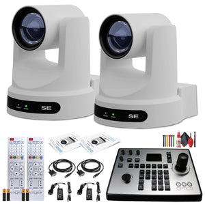 2 x PTZOptics Move SE PTZ Camera with 30x Optical Zoom White + PTZOptics PT-JOY-G4 Controller