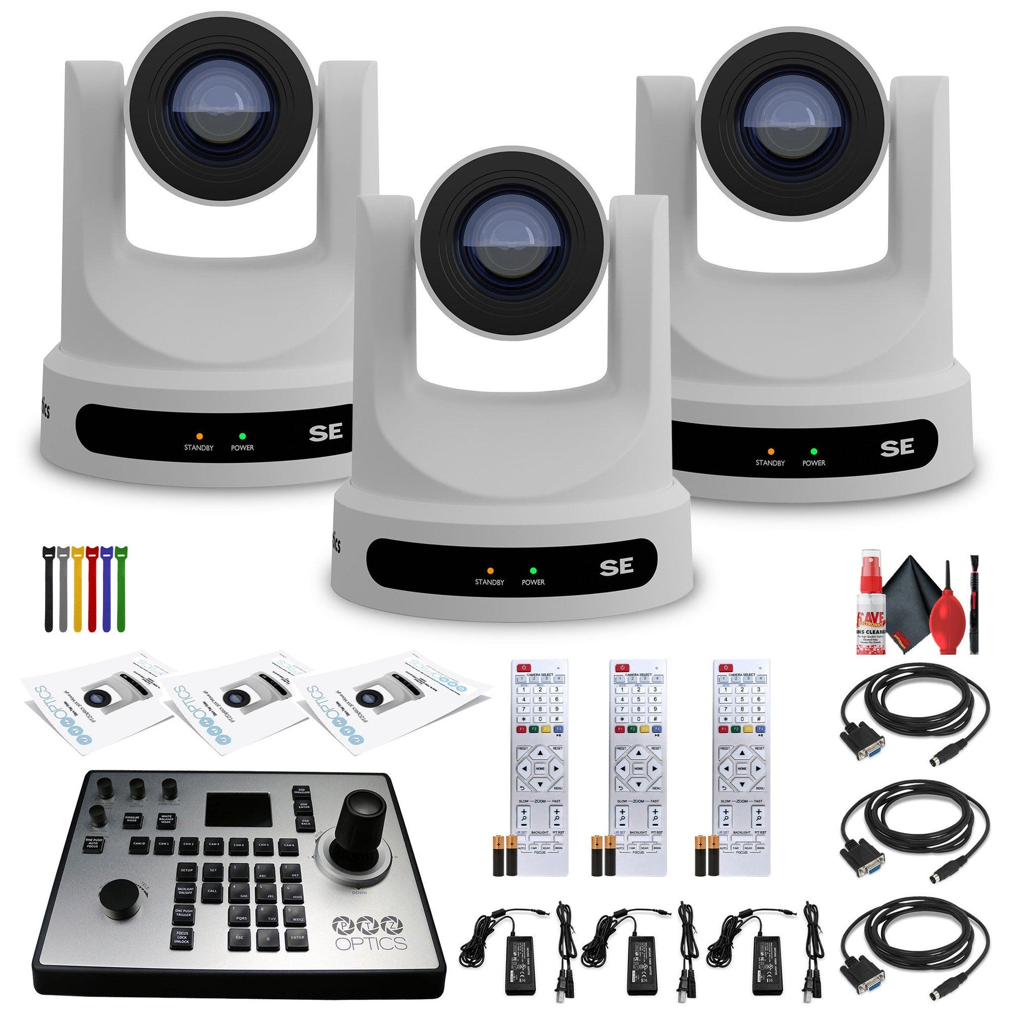 3 x PTZOptics Move SE PTZ Camera with 30x Optical Zoom White + PTZOptics PT-JOY-G4 Controller