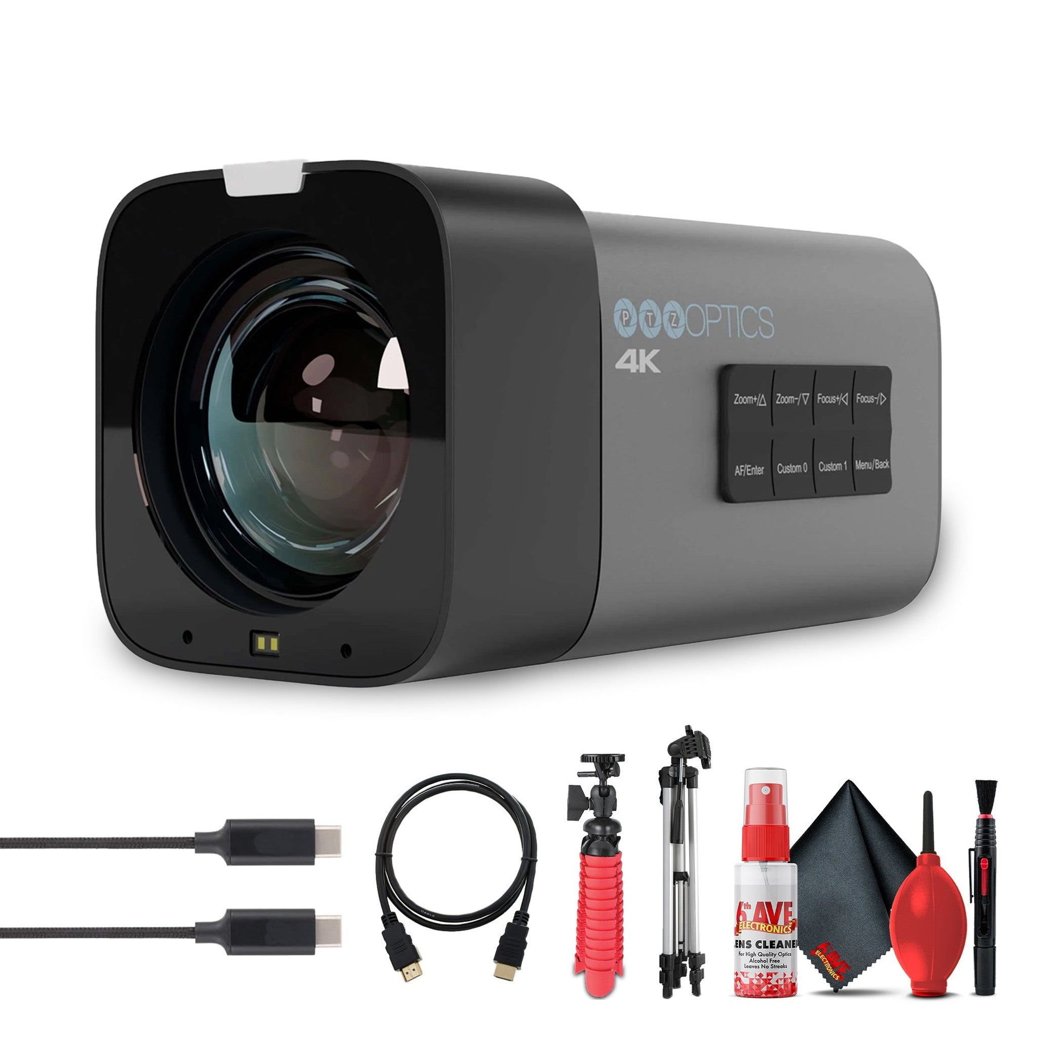 PTZOptics 4K Camera Gray | 20x Zoom, UHD60, NDI|HX2, Long-Range IP Streaming - Bundle