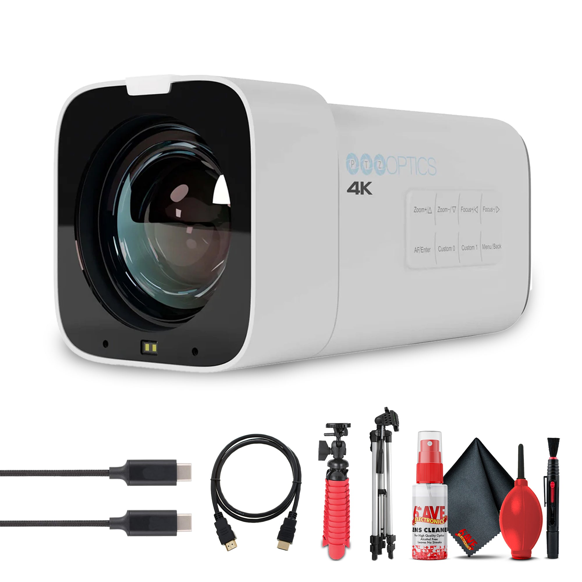 PTZOptics 4K Camera White | 20x Zoom, UHD60, NDI|HX2, Pro Streaming for Events - Bundle
