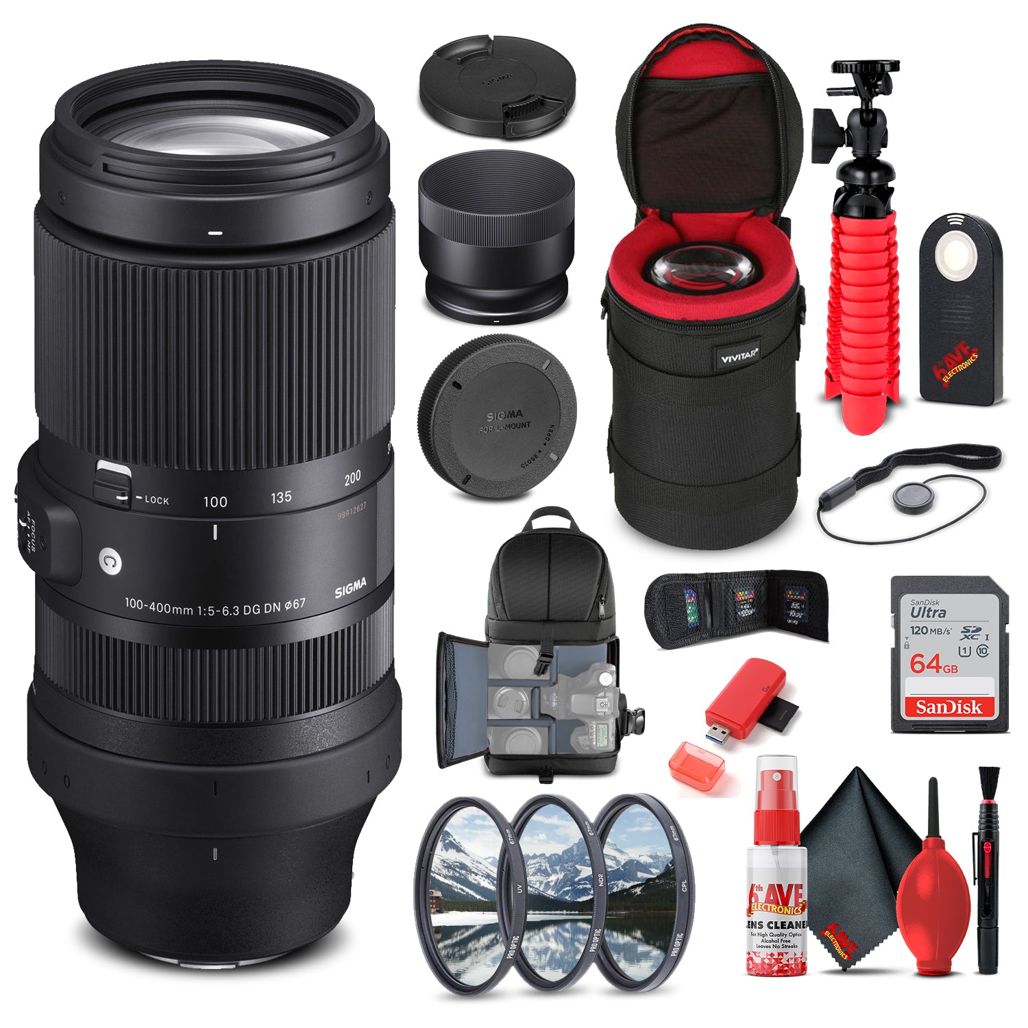 Sigma 100-400mm f/5-6.3 DG DN OS Contemporary Lens for Sony E (750965) Bundle