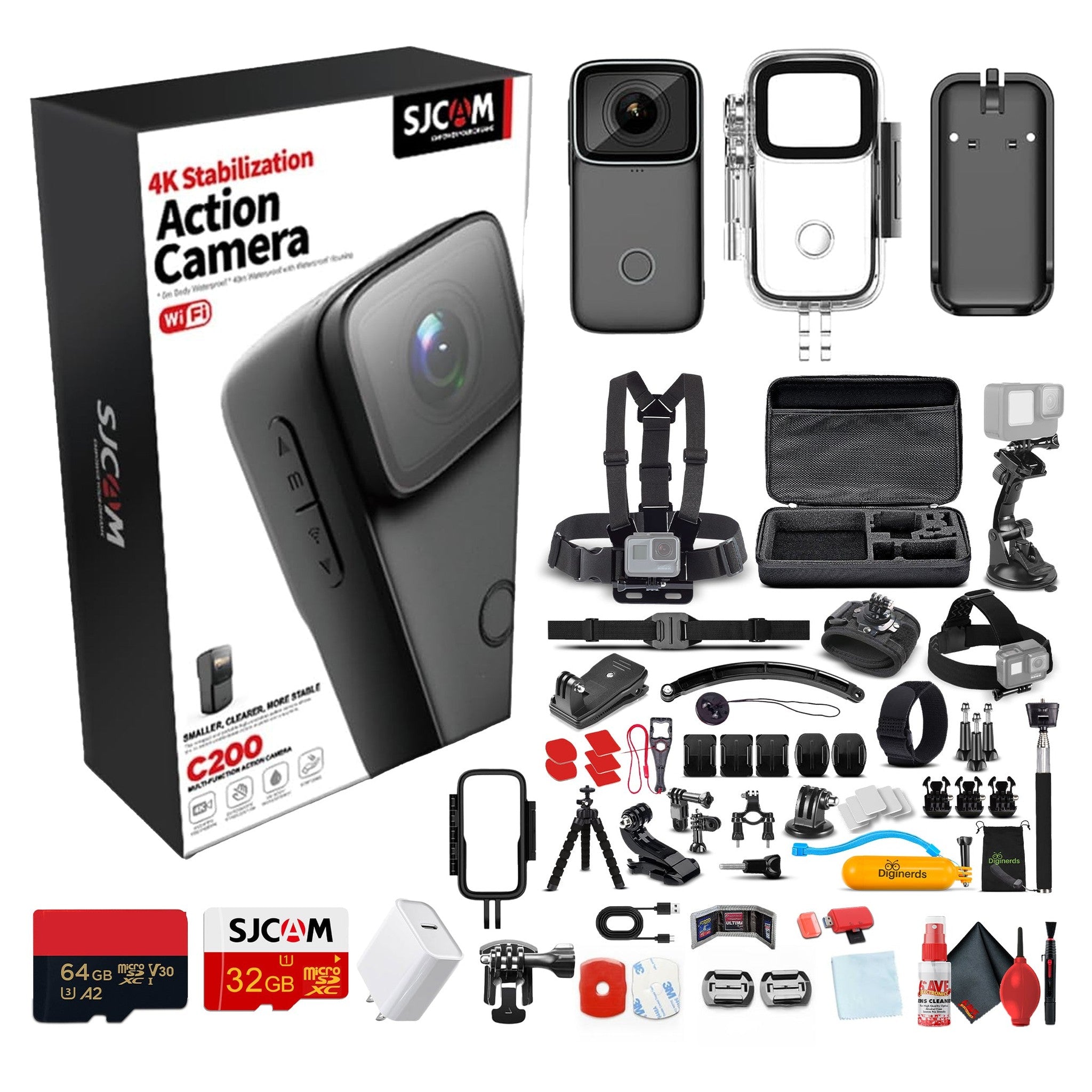SJCAM C200 4K Mini Action Camera Accessory Bundle SJCAM