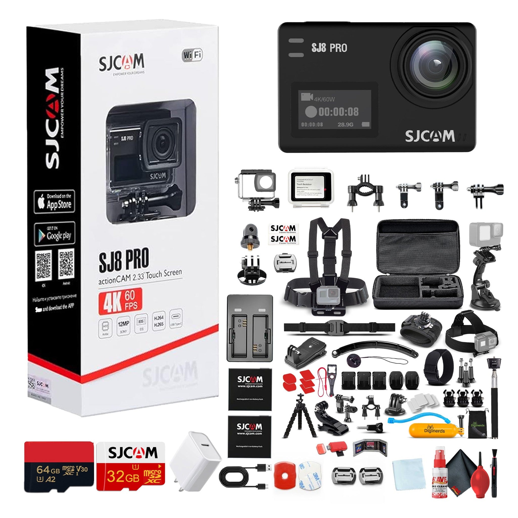 SJCAM SJ8 Pro 4K UHD Action Camera Accessory Bundle SJCAM