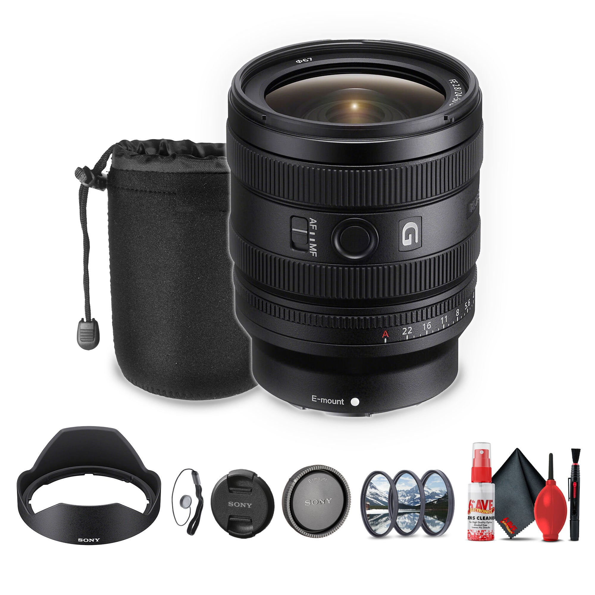 Sony FE 24-50mm f/2.8 G Lens (Sony E) (SEL2450G) + Filter Kit + Lens Pouch + More - Bundle