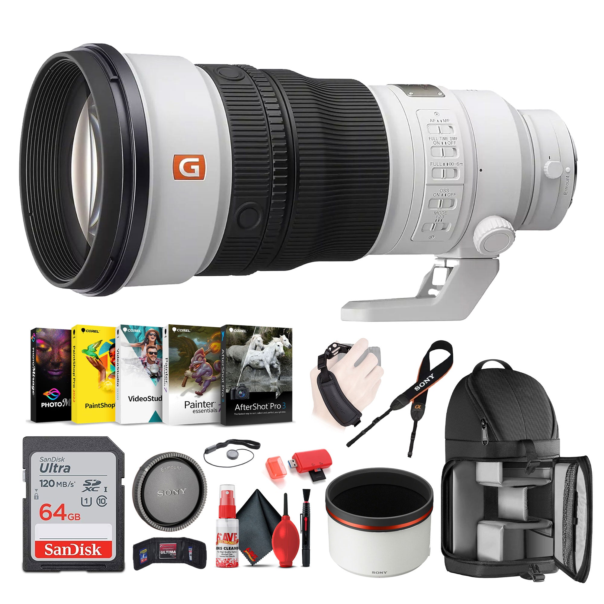 Sony FE 300mm f/2.8 GM OSS Lens (Sony E) + Sling Backpack + Photography Software + More